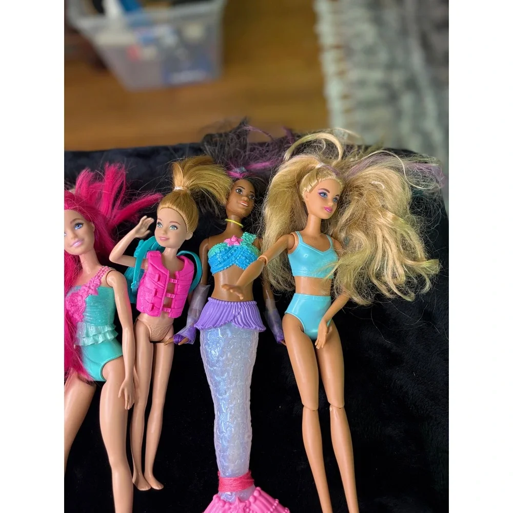 Mattel Barbie Doll Lot of 6 Dreamtopia Mermaid Beach Life Vest Pink Hair Dolls